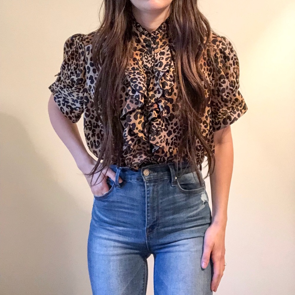 Leopard Print Ruffle Blouse ~ Price Drop
